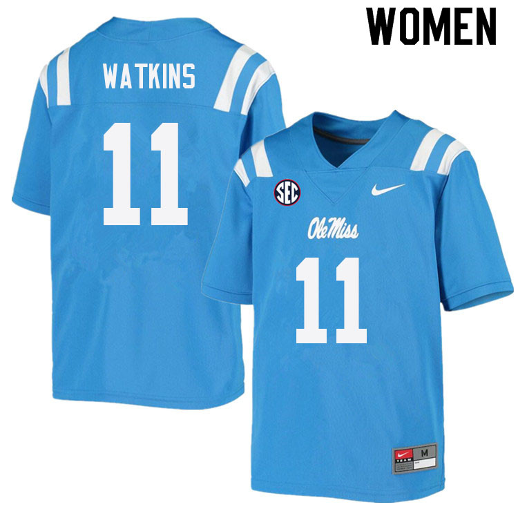 Jordan Watkins Ole Miss Rebels NCAA Women's Powder Blue #11 Stitched Limited College Football Jersey GWH6658FV